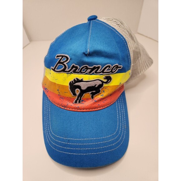 Ford Bronco Hat Cap Snap Back Blue‎ Trucker Mesh Logo - Picture 1 of 5
